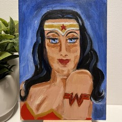 Wonder Women Original Acrylic Painting on Flat Canvas Board 5×7 OOAK