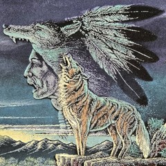 Vintage Native American Wolf Oil Painting Carved Frame 23×19 Hecho en Mexico