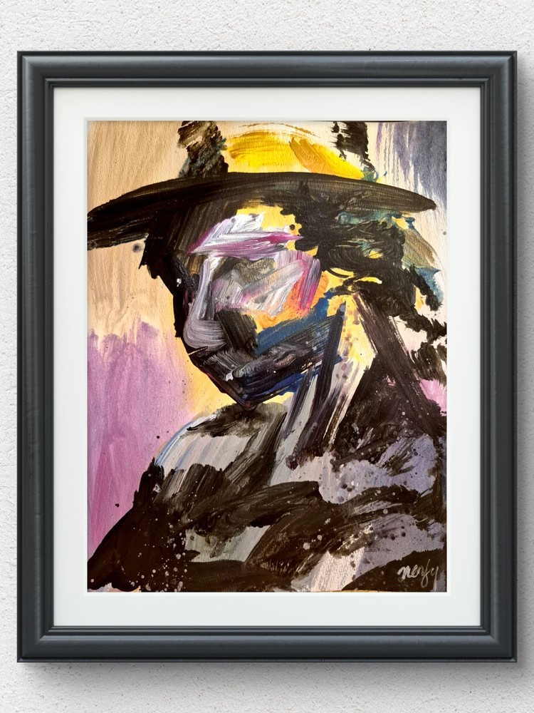 Original Hand Painted 11×14 Cowgirl Acrylic Signed Moody Abstract Wall Art P226