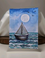 ACEO Original Painting 2.5 x 3.5 in., Ocean, ShineGoldenArt