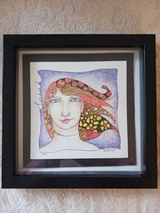 Original Hand Painted Ink & Pencil Drawing Lady Named Sarah in Zentangles Style