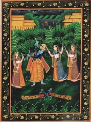 Krishna Ras Leela Painting Of Radha Krishna Dancing Art On Silk Cloth 10×13 Inch