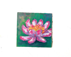 Lotus in a Pond Oil Painting, Original Painting Water Lily, No Frame, 15×15 cm