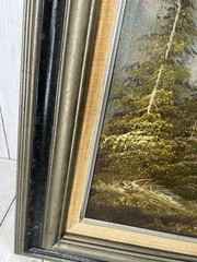Mountain View with Pine Trees Vintage Oil Painting on Canvis Signed and Framed