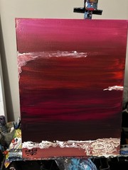XIN-XIN Original Acrylic Painting Abstract Crimson Seascape Red Moody Art 12×16