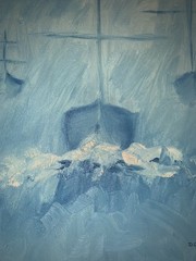 VTG ‘69 BOATS IN BLUE Canvas Panel 12”W 16”T Signed D Collins