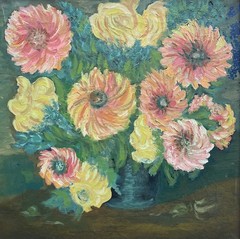 Impressionist Floral Still Life Oil Painting Art Deco 42x42cm