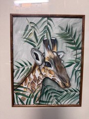 Original Chris Cruz „Baby Giraffe“ Framed Mixed Media Acrylic Watercolor Art