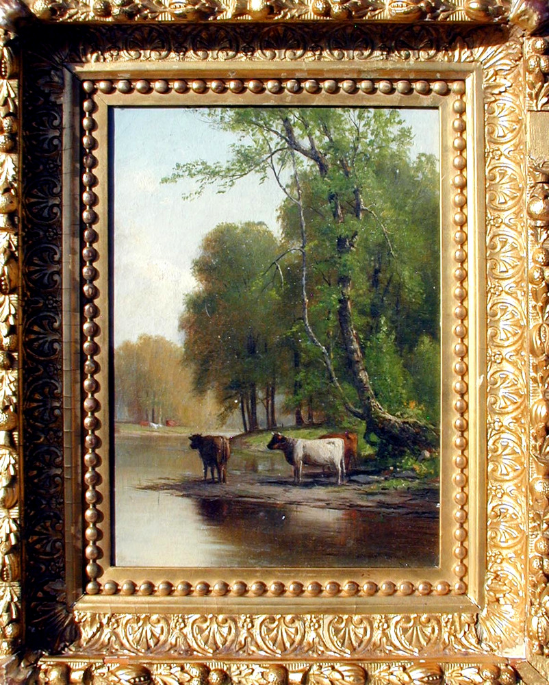 Chicago Painting JUNIUS SLOAN ‚Cows by a Stream‘, 14 x 10