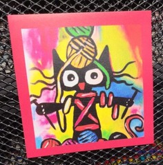 „NEW“ NOT ACEO KNITTING CAT “ 2.5X2.5 ART MAGNET 2000-now