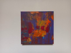 abstract paintings canvas original red, ochre orange blue turquoise „Mystery“