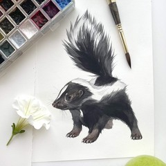 Baby Skunk Original Watercolor 6×8 Painting Unique Artwork Nursery Wall Art