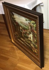 Original Sign Oil Painting On Canvas Wall Art Wood Carved Gold Frame 32”.5×28.5”