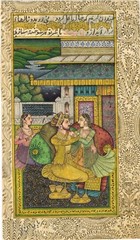 Indian Miniature Painting Of Mughal King And Queen In Love Scene 4.5×7.5 Inches