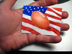 Watercolor Painting American Flag Stars Football Ball Sport Patriotic ACEO Art ‚