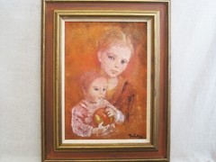 Mid-Century Mother and Child Female Portrait Painting, Original Framed Wall Art