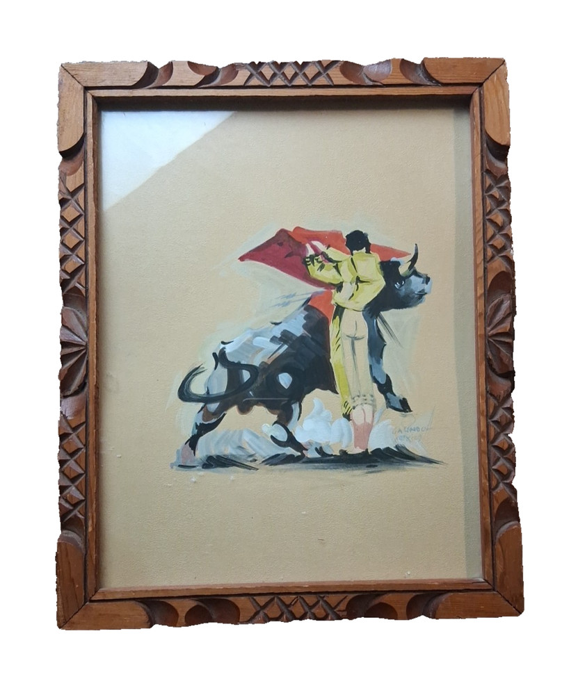 Alberto Galindo Antique Matador Bull Fighter Painting Vintage Mexican 1950s