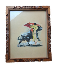 Alberto Galindo Antique Matador Bull Fighter Painting Vintage Mexican 1950s