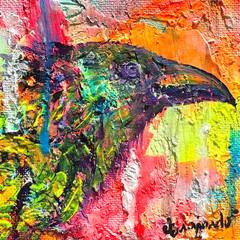 Guajardo Original Art: Raven 4X4 Canvas Signed Home Decor