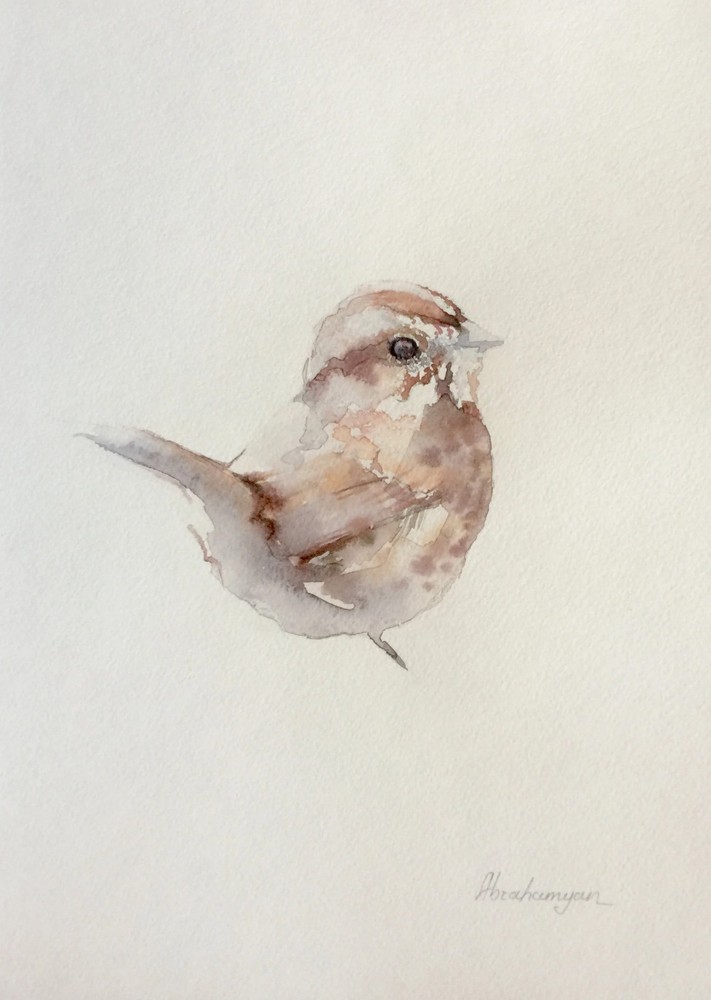 Sparrow, Birds, Watercolor artwork, Handmade, Original painting on paper