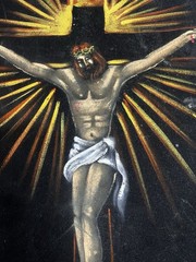 Vintage Framed Black Velvet Jesus Crucified Crucifixion Cross Painting 22” X 14”