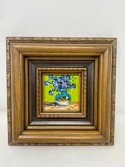 Framed Blue Flower Vase Painting Wood Frame Wall Art