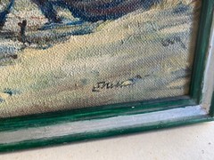Oil painting signed E.KELLER fishing boats at low tide Hamburg ALTENWERDER