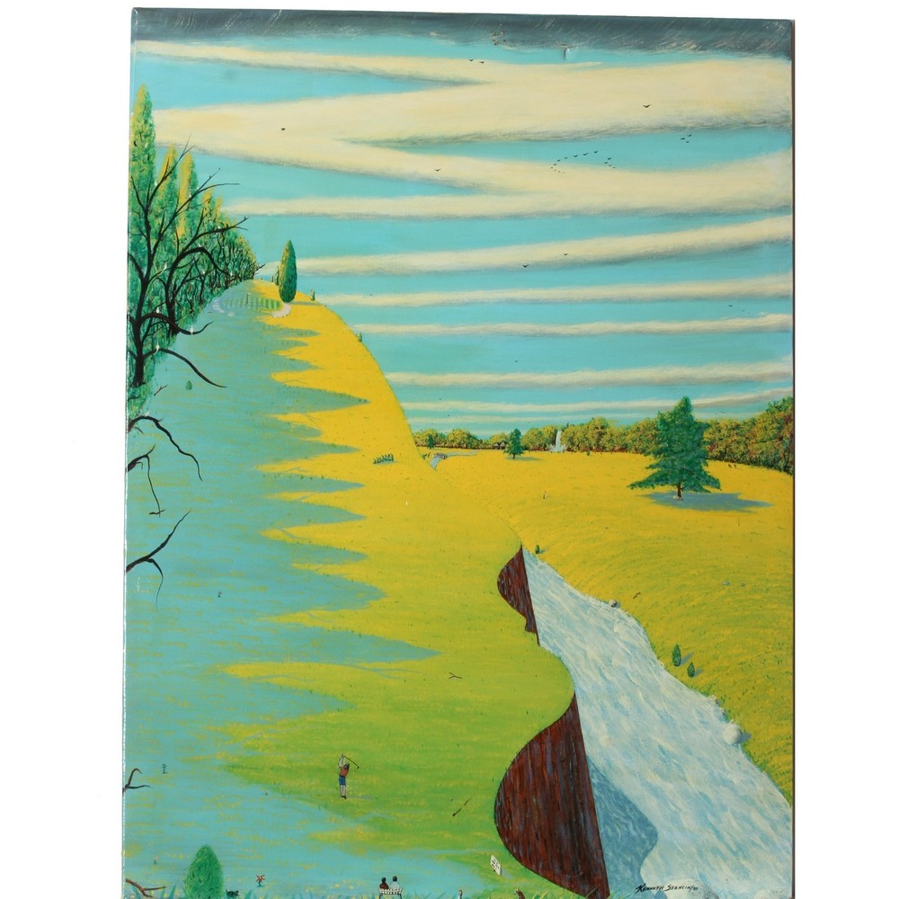 “River Cliff” (1989) by Kenneth Stancin – Oil/Acrylic on Canvas – 48” x 36”