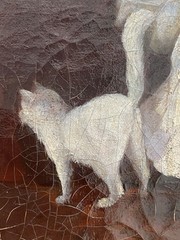 Giovacchino Gamberini 19thC Antique Genre Female Musician Cat Portrait Painting