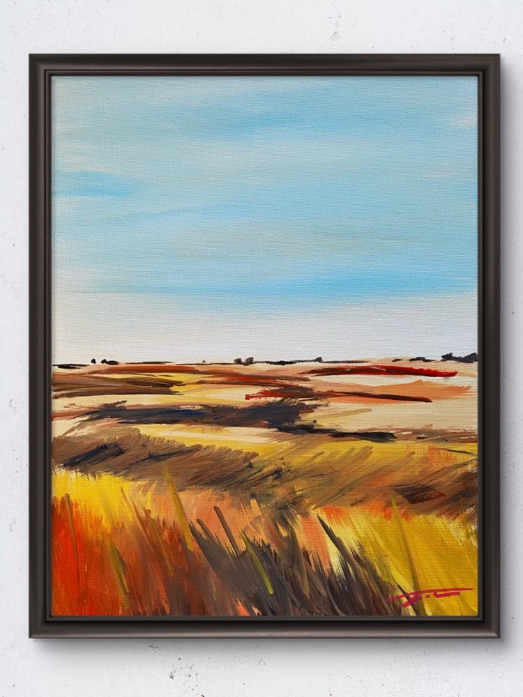 Harvest Field Autumn Fall Summer Acrylic Expressionist Original Art 14×11 Canvas