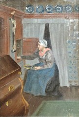 „Lady in a Interior“ Addison Thomas Millar, 19th Century American Genre Painting