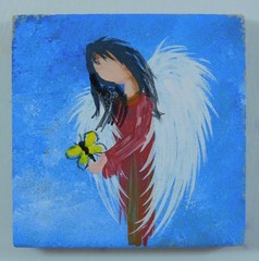 Angel & Butterfly Shimmer Color shift on Ceramic Tile Magnet Art by Rain Crow