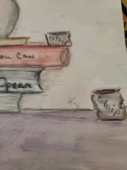 Outsider Folk Art original Watercolor Cat On Books Humorous Phat Tom Opera