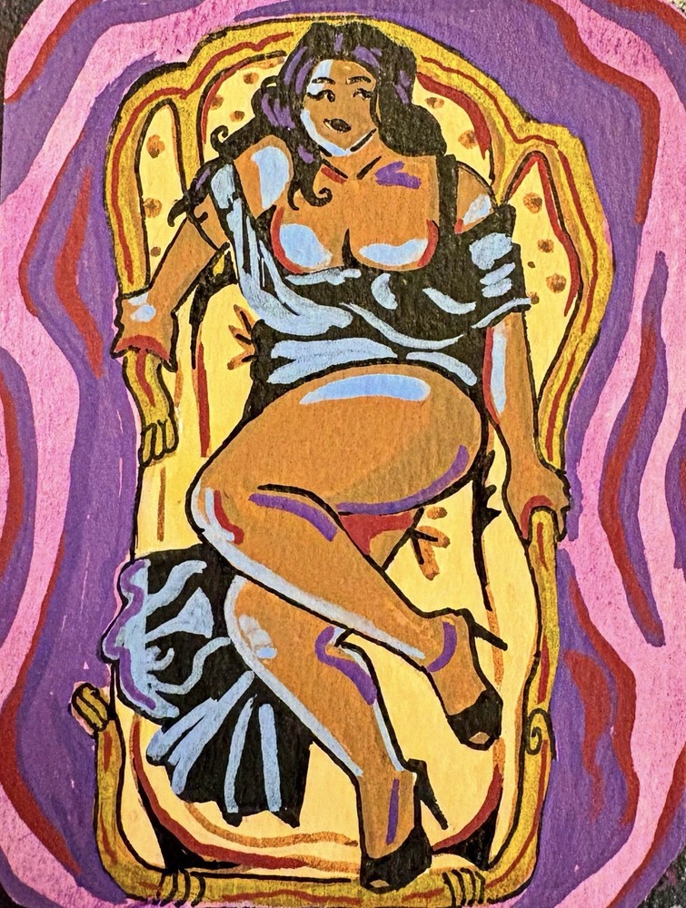 ACEO Original Lady In Satin Pinup Acrylic on Paper 2.5×3.5 by BrieMcDoodles