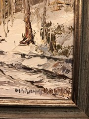 Vintage Original Marilyn H. Dwyer Oil on Masonite Old Pennsylvania Winter Road