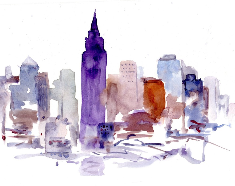 ORIGINAL FINE ART WATERCOLOR | Gloria Fiero „Manhattan Skyline“ |