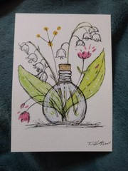 Original Watercolor And Ink 5×7″ Floral Painting by Tiffany Noel