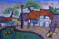 Quang Nghiem (1934-2006) Homes by the Green Path 16x 24 in VUFA USA2002