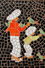 WOW! VTG ORIG ART TILE MOSAIC! BIRD PARROTS 50S DAD SON PAINTING MID CENTURY MCM