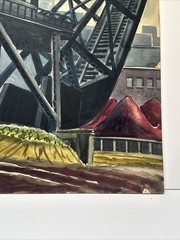 Antique Wpa Painting Cityscape American Street Car Urban Regionalism Industrial