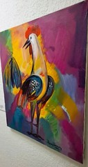 JHOSY JIMENEZ 1961 ACRYLIC PAINTING CANVAS 2011 SIGNED TITLED ROOSTER DOMINICAN