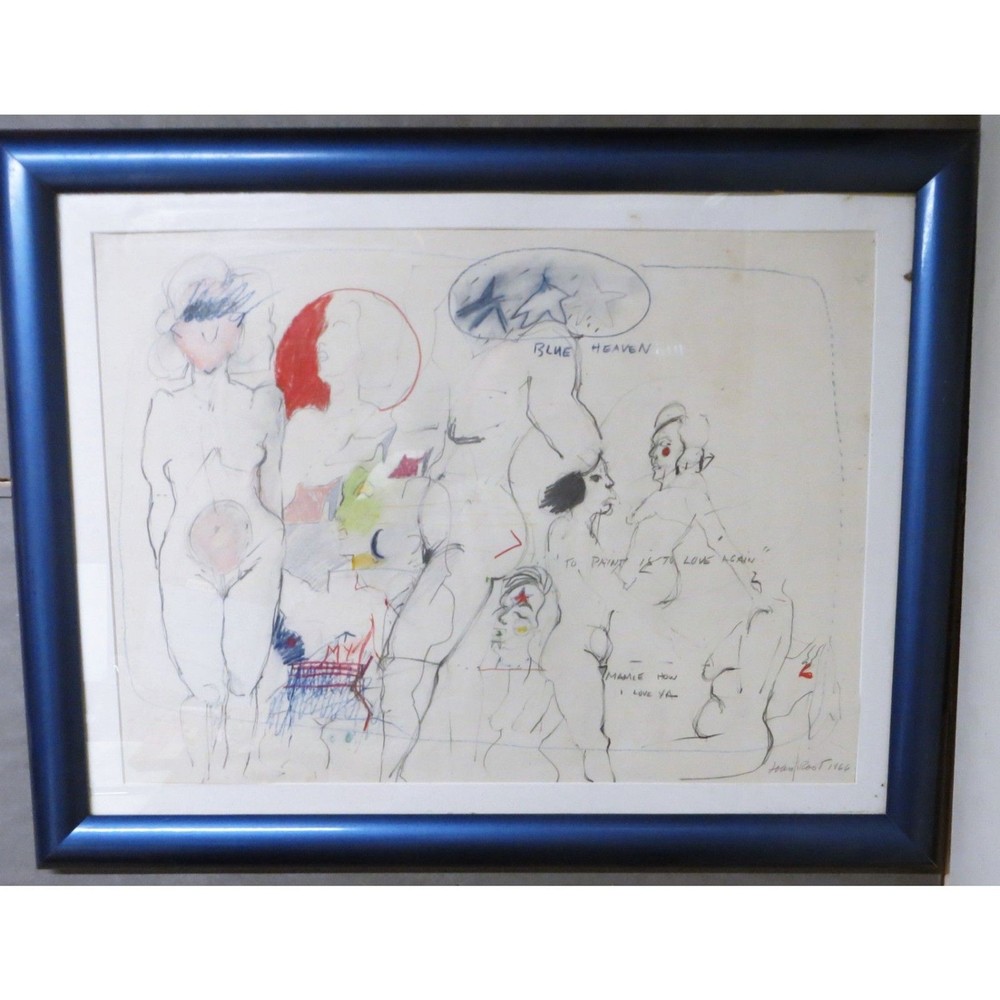 Amazing RARE Find Original JOAN ROOT Signed Art BLUE HEAVEN (1966) Rare Art