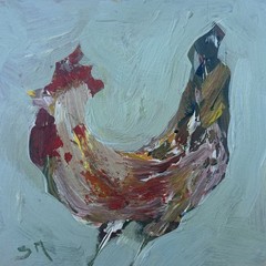 Original 4×4 Acrylic Painting on Wood Panel – Handmade – Rooster
