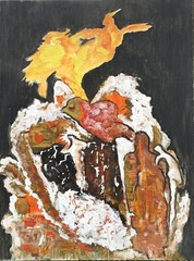 20th Century Superb Abstract Surrealism Jewish Artist Signed Hebrew Oil Painting