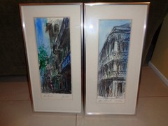 VTG Framed Tom Lane New Orleans Ink & Water Colors Maison La Branch & Rue Royale