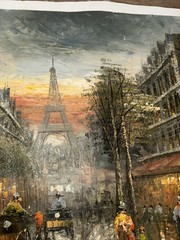 Vintage Unframed Original Oil Painting Paris Street Scene Travel Art 27”x 23”