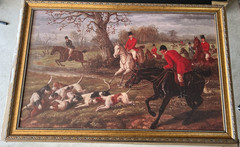 A. B. Clayton Framed Realism Hunting Scene Print on Canvas with Riders & Dogs