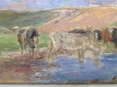19th Century Impressionism Eugene BOUDIN Landscape Cows Authentic Oil painting