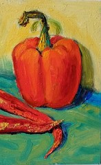 Peppers Impasto Painting Original Art Impression Oil Painting 9.8 x 9.8 in