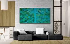 One-of-a-Kind Green ColorField Luxury Textured Abstract Canvas Art 59×30 in